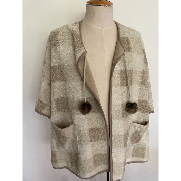 PARASUCO Beige Brown Plaid Sherpa Cape Shawl Poncho Jacket New with Tags Sz L/XL - Picture 13 of 13